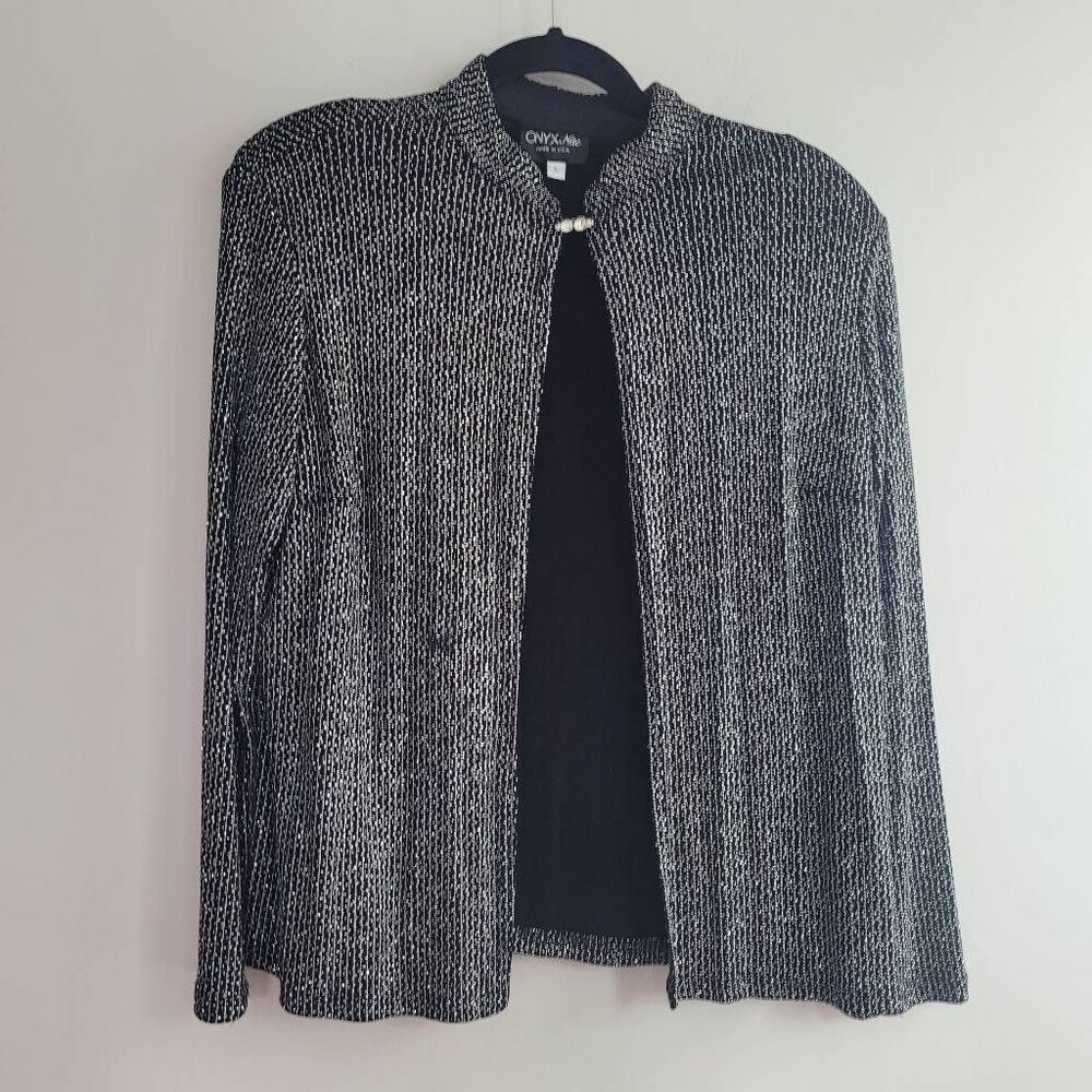 Vintage all over sparkle black cardigan open front faux diamond closure‎